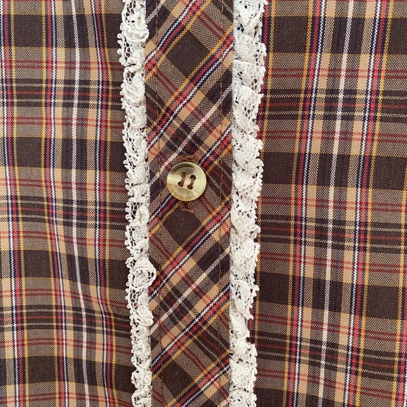 Vintage 70s Womens Shirt Top Plaid Lace Trim Button Up MJ Concepts in Sportwear - Picture 6 of 11